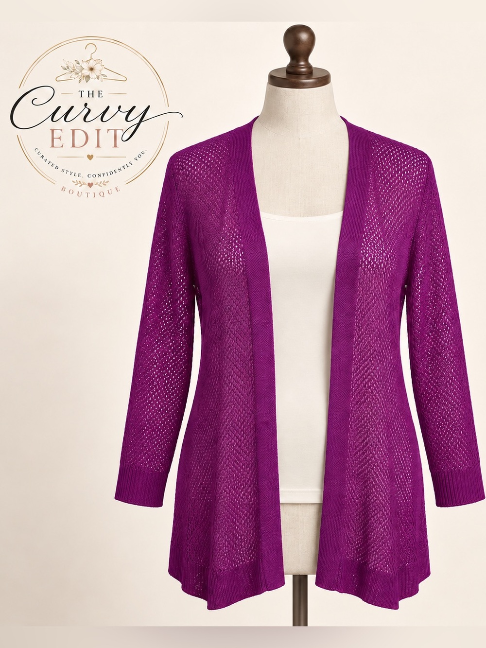 NWT Croft & Barrow Purple Open Mesh Long Sleeve Cardigan XL Chic Staple